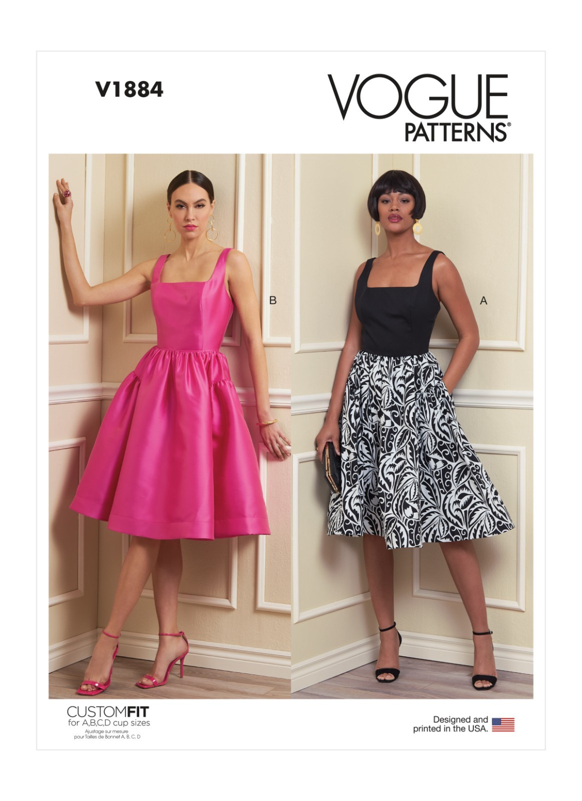 Vogue V1884 Sewing Pattern Misses\' Square Neckline Dress Size E5 (14-22) UNCUT