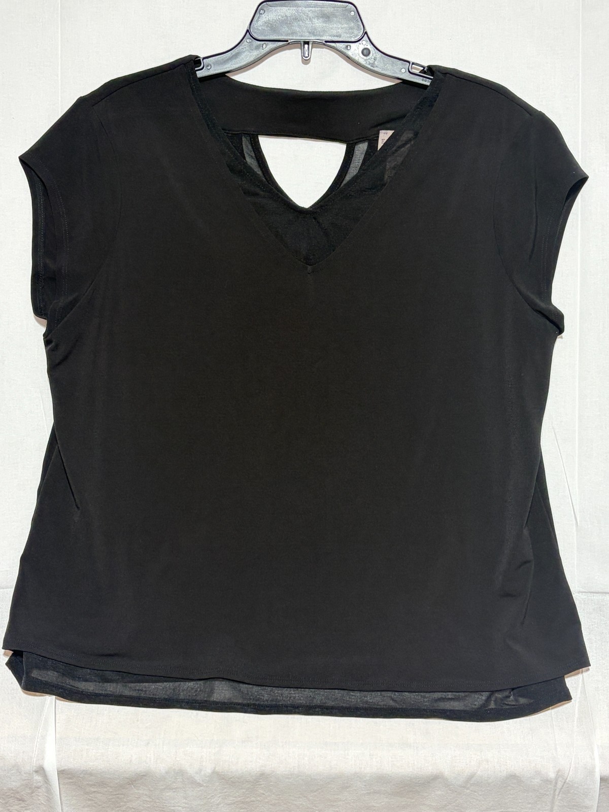 Easywear by Chico\'s Womens 2/Large Black Cap Sleeve Top Keyhole Layered Hem