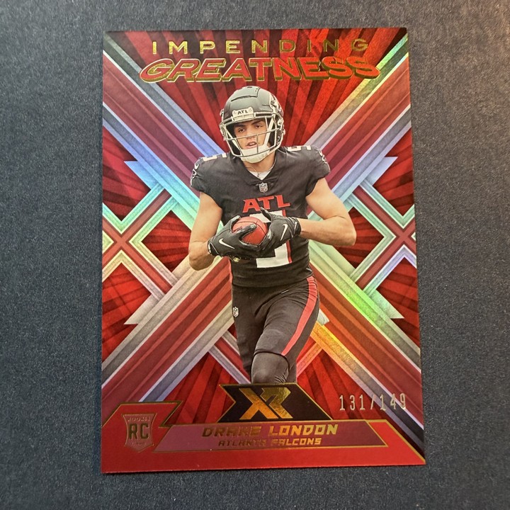 2022 Panini XR - Impending Greatness Drake London #IMG-7 Red /149 (RC) 2022 Panini XR - Impending Greatness Drake London #IMG-7 Red /149 (RC)