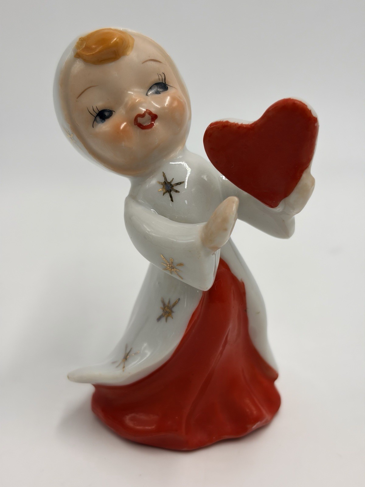 Vintage Napco Lefton Christmas Choir Girl Atomic Stars Figurine With Red Heart