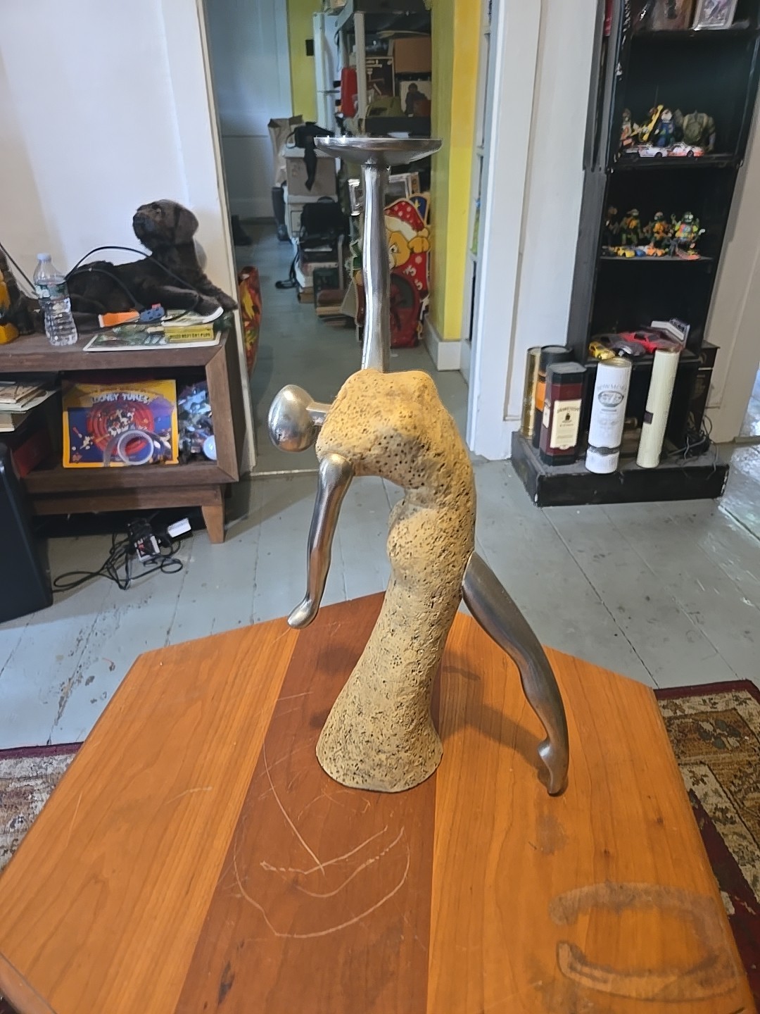 Vtg Modernist Brutalist Concrete Plaster / Stainless Ballerina Statue 16” Beige