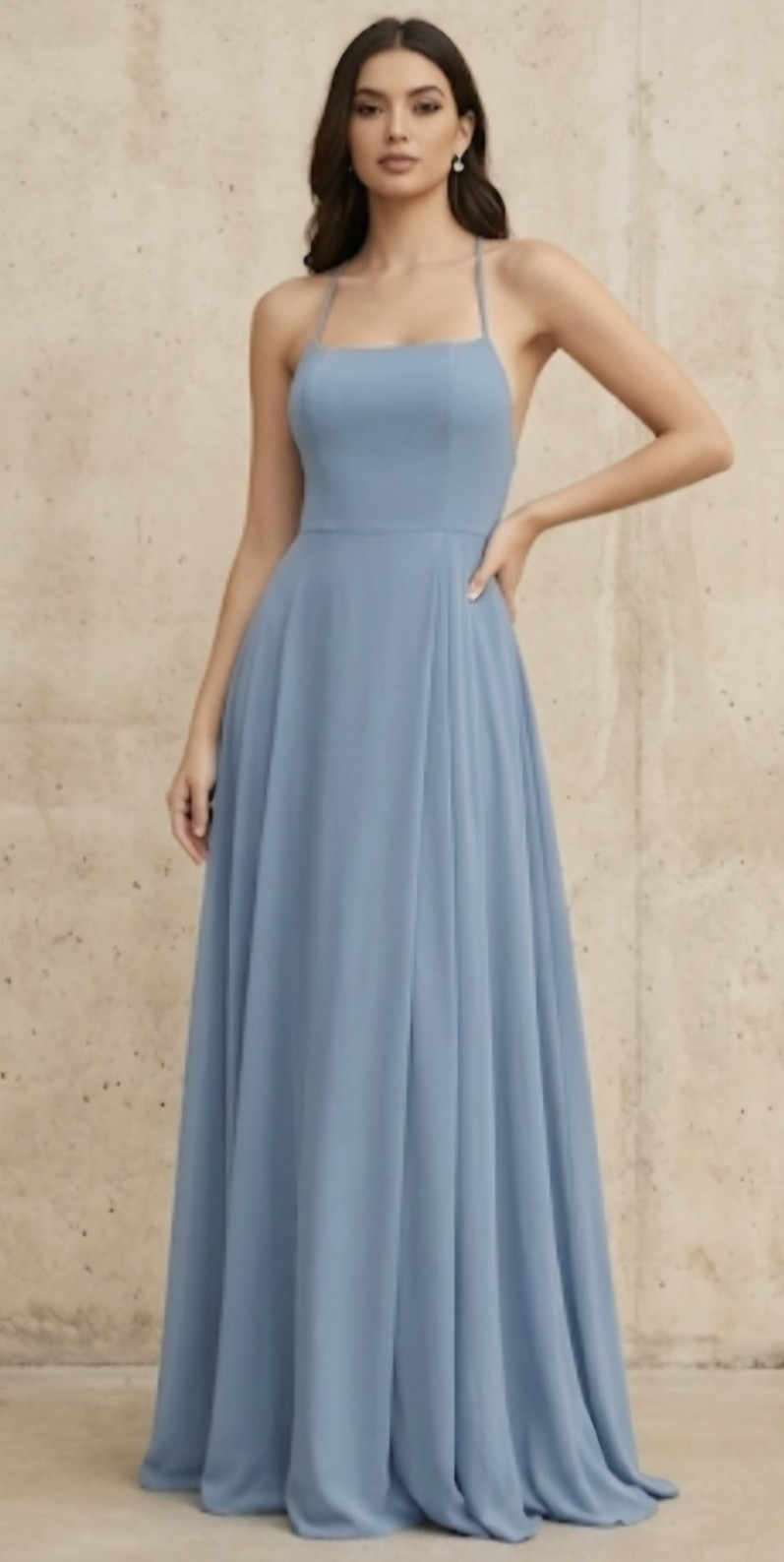 Shein Blue Sleeveless Spaghetti Strap Open Back Maxi Formal Dress w/ Slit