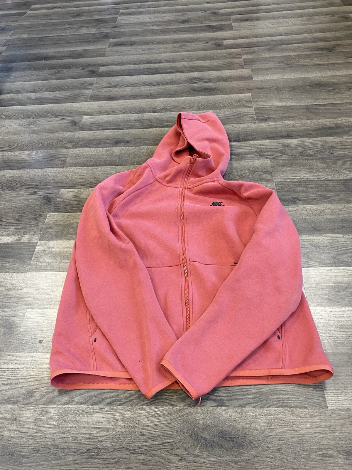 Nike Tech Men\'s Pink Full Zip Fleece Hoodie w/ Pockets Logo Size L Nike Tech Men\'s Pink Full Zip Fleece Hoodie w/ Pockets Logo Size L
