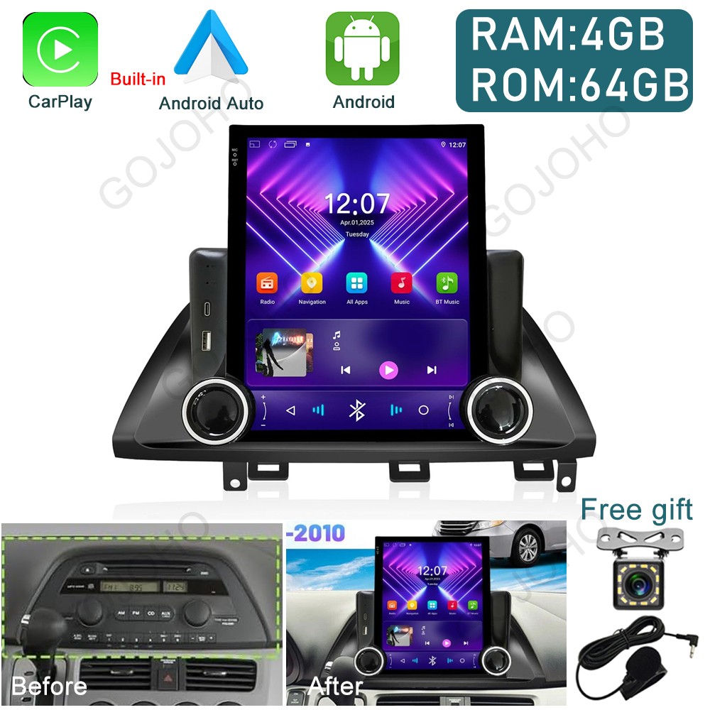 For Honda Odyssey 2005-2010 Android Car Stereo Radio 64GB Navi GPS Apple CarPlay