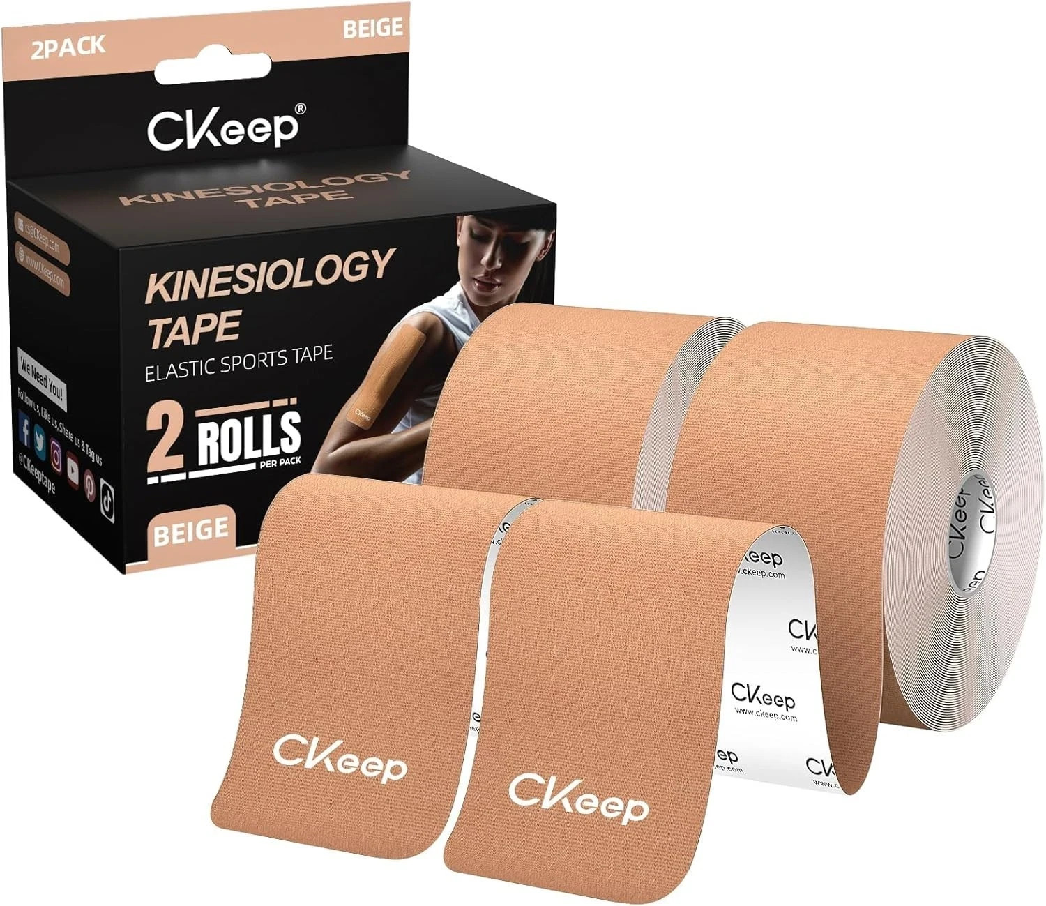 CKeep Kinesiology Tape, Uncut 2 Rolls, Original Cotton Elastic Premium Athletic