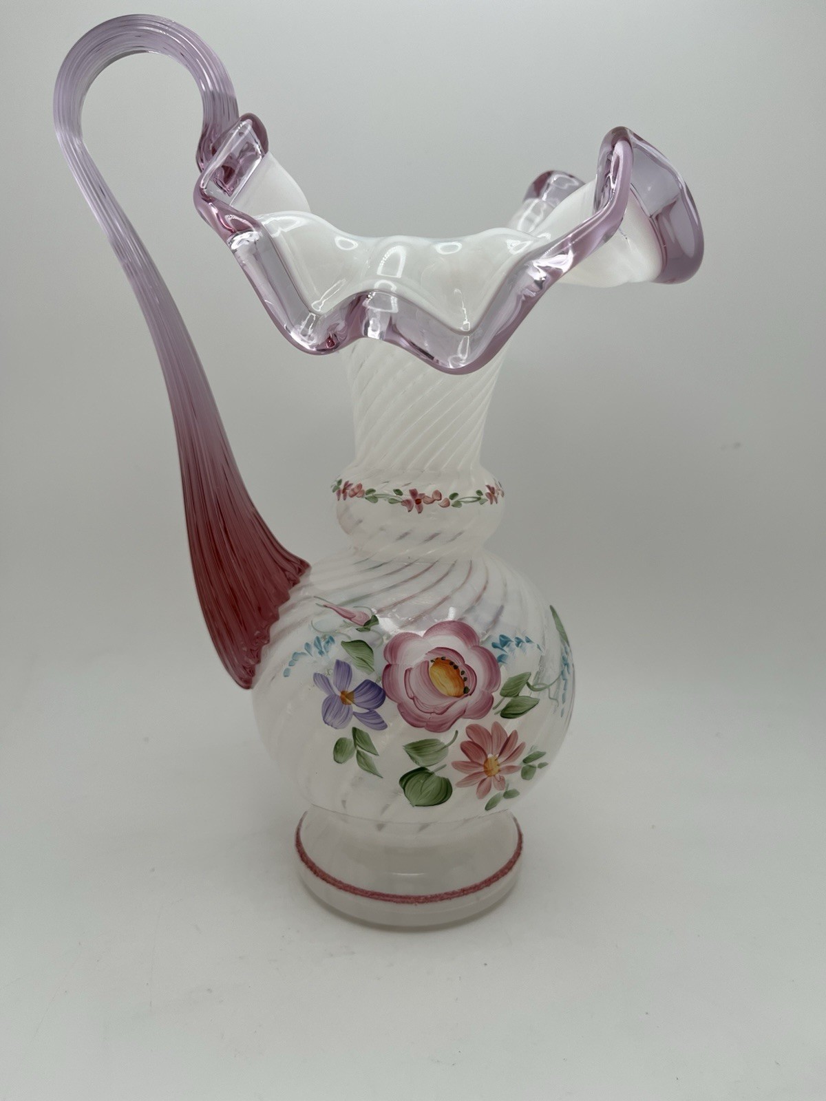 Fenton Commemorative Opalescent Dusty Rose Crest Pitcher 1996-Signed Bill Fenton