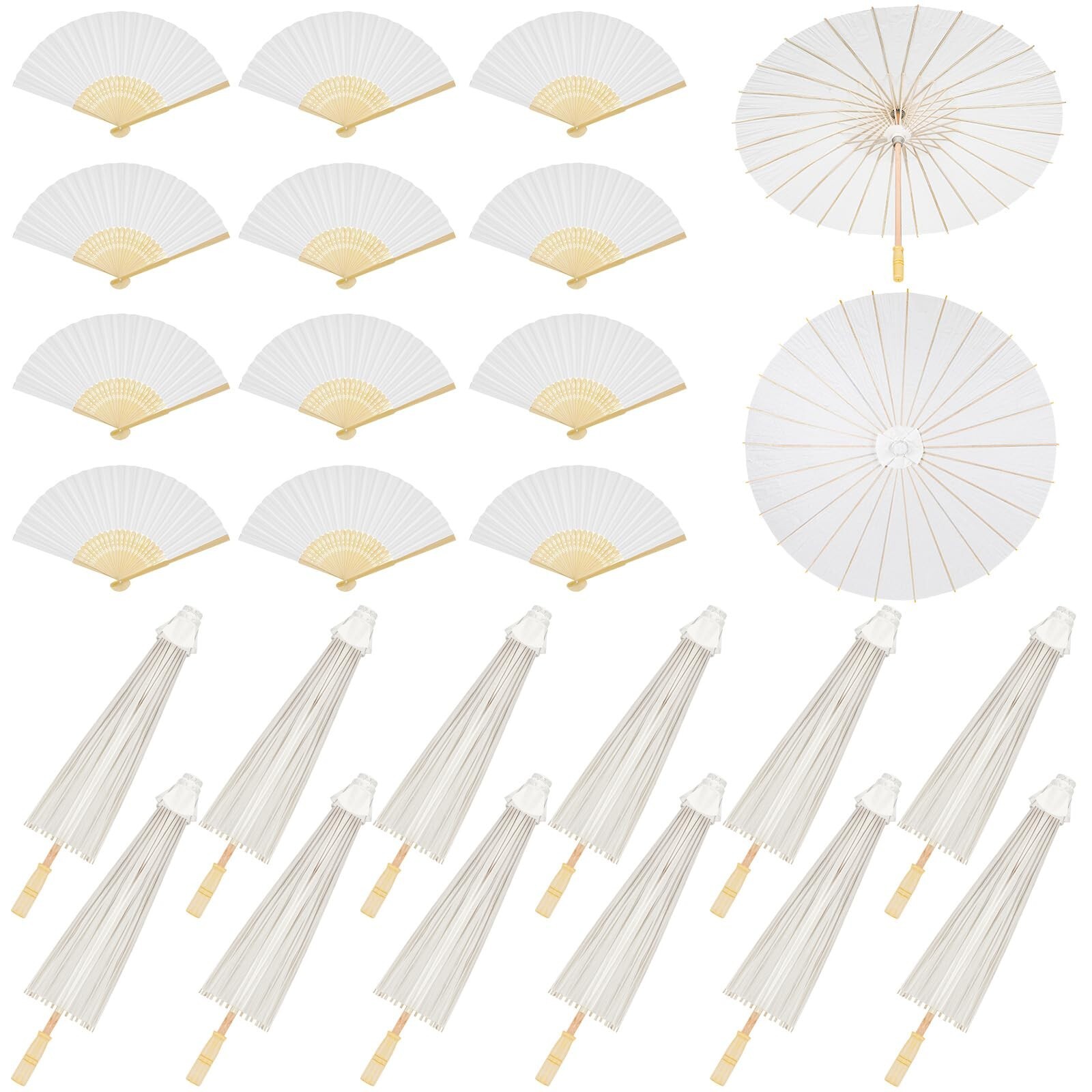 Paterr 24 Pcs 33'' Paper Umbrellas 8'' Paper Fans Decorative Chinese Japanese...
