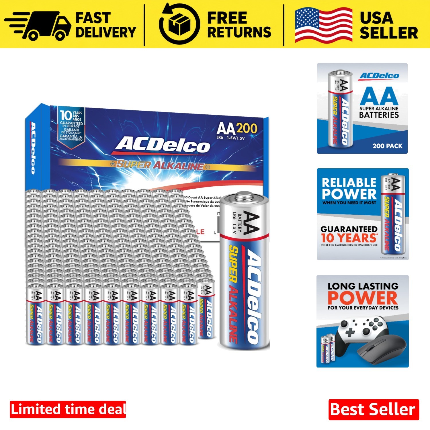 ACDelco AA Super Alkaline Batteries 200 Count 1.5V 10- Shelf Life