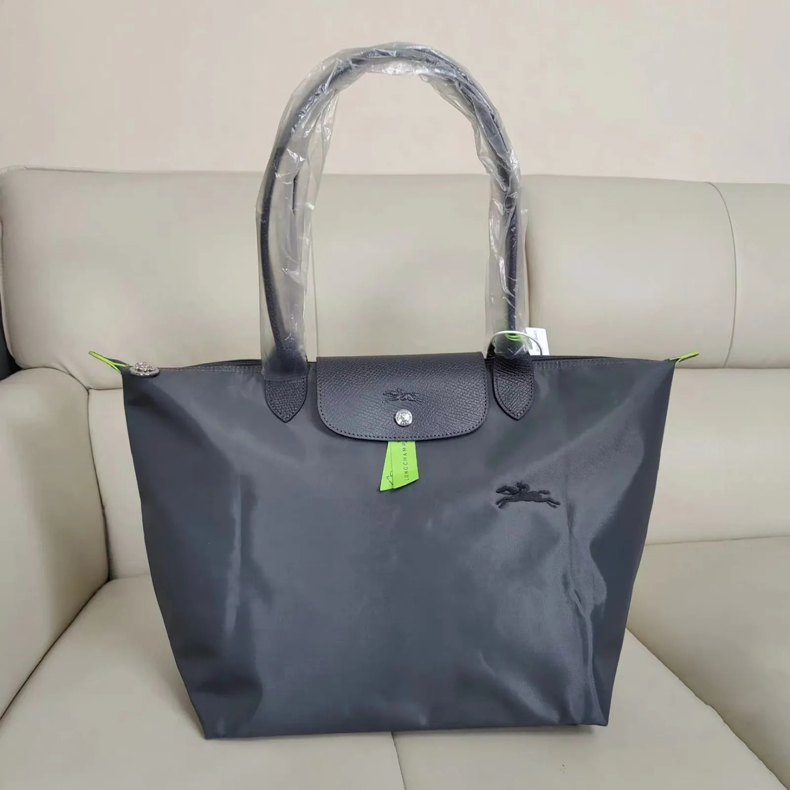 LONGCHAMP Le Pliage Green Series Graphite Grey Tote Size:L New From Japan