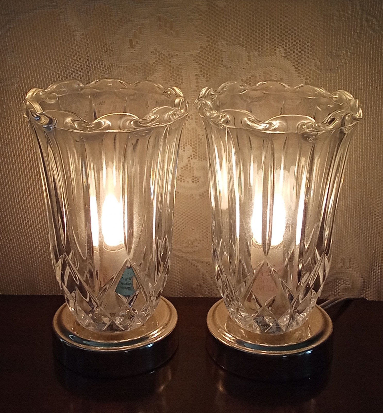 Vintage Crystal Glass Table Lamps Pair Gold HEYCO Brand Hollywood Regency MCM Vintage Crystal Glass Table Lamps Pair Gold HEYCO Brand Hollywood Regency MCM