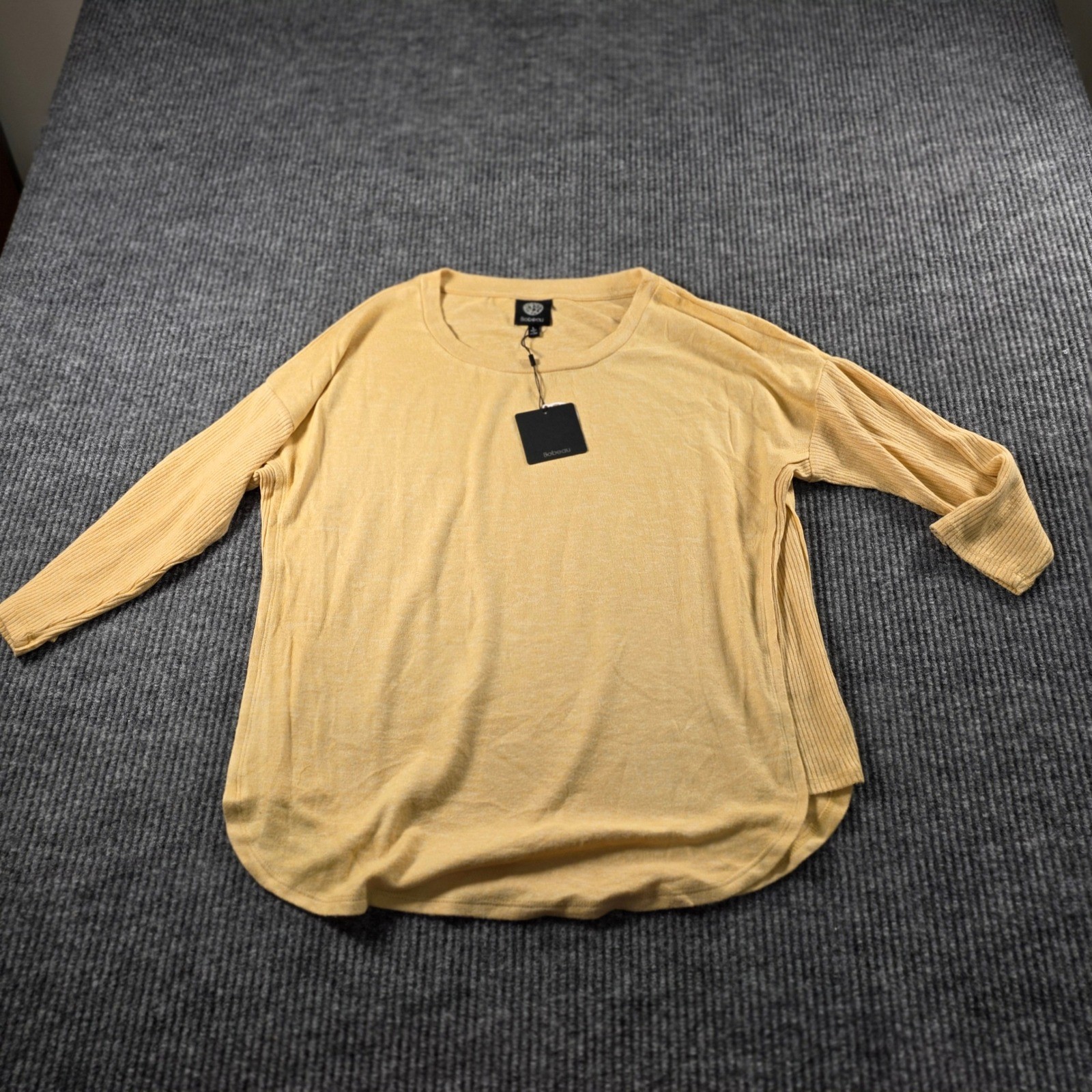 Bobeau Womens Mustard Yellow Ribbed Contrast Long Sleeve Top Large NEW Bobeau Womens Mustard Yellow Ribbed Contrast Long Sleeve Top Large NEW