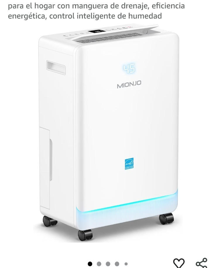 MIONJO 80 Pint/Day Console Dehumidifier 4500 Sq Ft Compressor Smart White