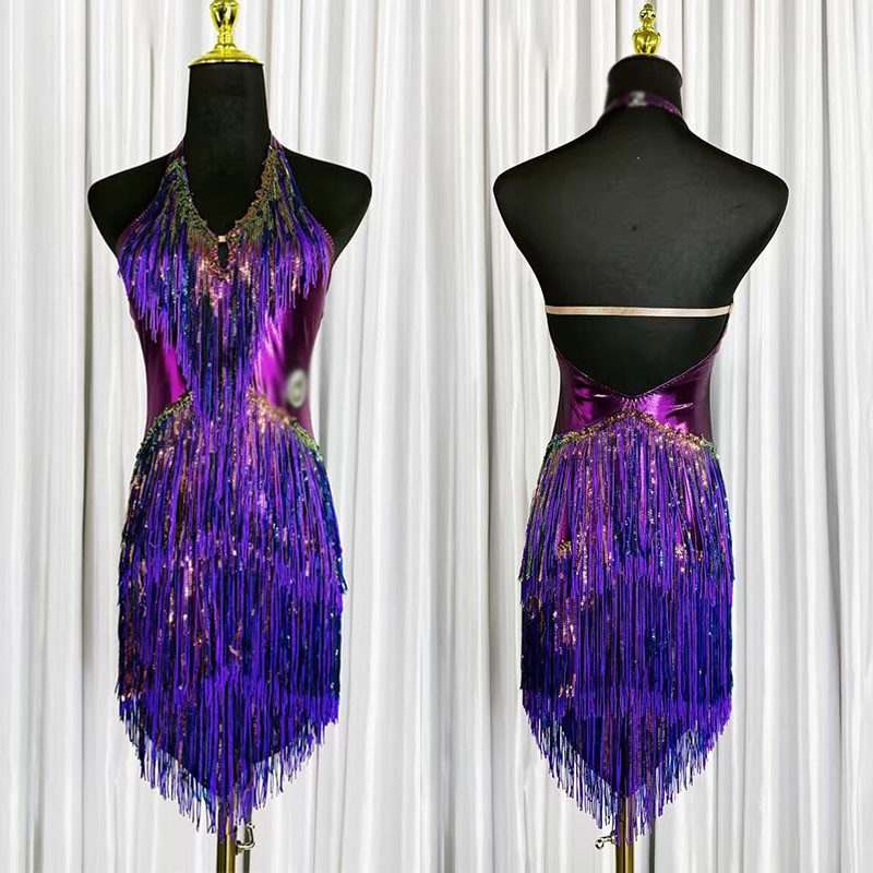 Adult Latin Rumba Fringes Performance Competition Dance Dress Rhythm Dancewear