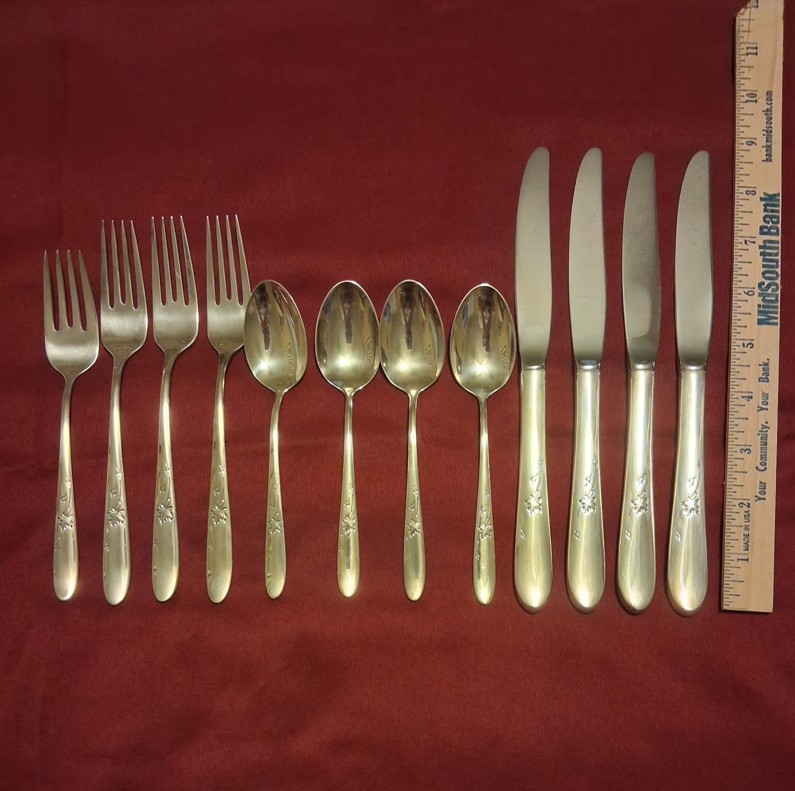 Vintage Reed & Barton Sterling Silver Flatware 12 Pcs in Autumn Leaves Pattern