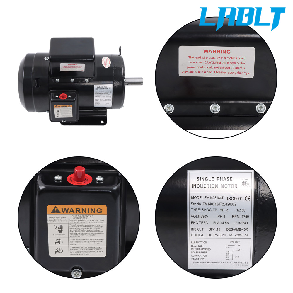 LABLT Farm Duty 3HP Motor Single-phase 184T TEFC 1800RPM 208/230V 1-1/8