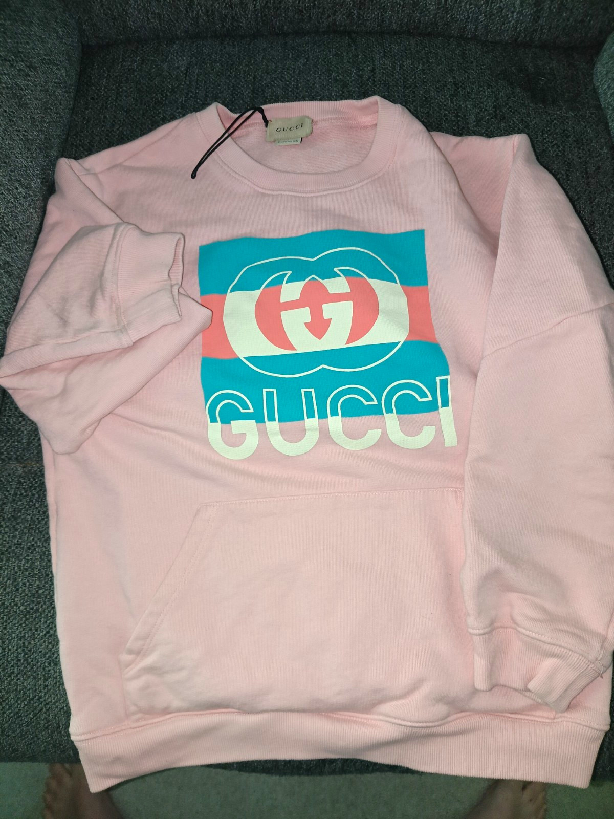 Gucci Pink Logo Graphic Crewneck Pullover Sweatshirt  Cotton Girls Size 10 Pink