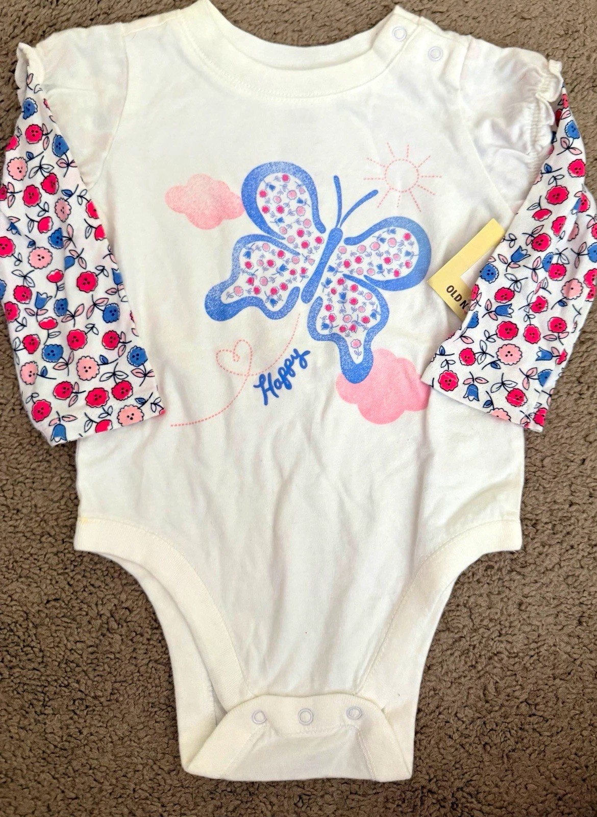 Old Navy Baby Girl Butterfly Floral Ruffle Bodysuit Long Sleeve 6-12M