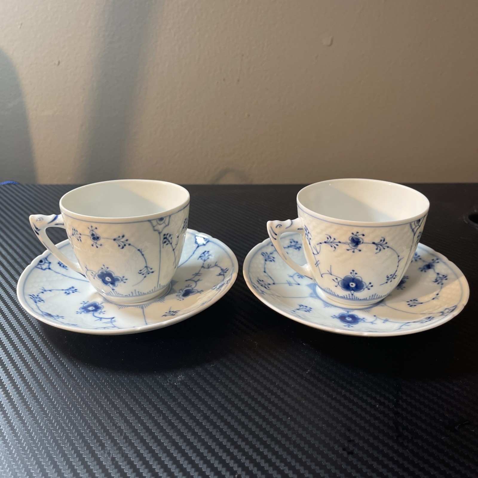 BING AND GRONDAHL BLUE TRADITIONAL CUP AND SAUCER TWO SETS 