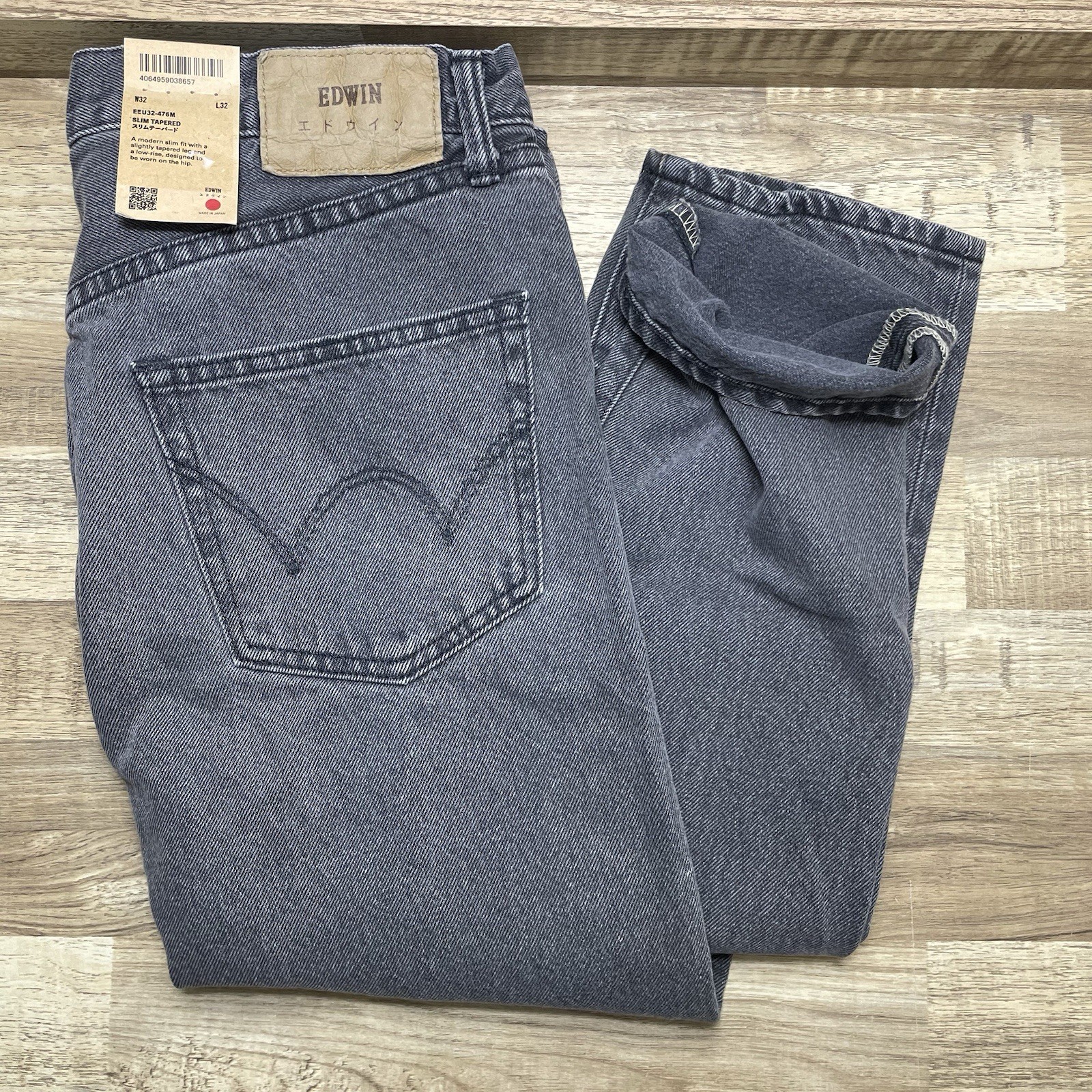 Edwin Slim Tapered Jeans Grey Acid Wash Made in Japan Mens Fits 34x33 Tag 32x32
