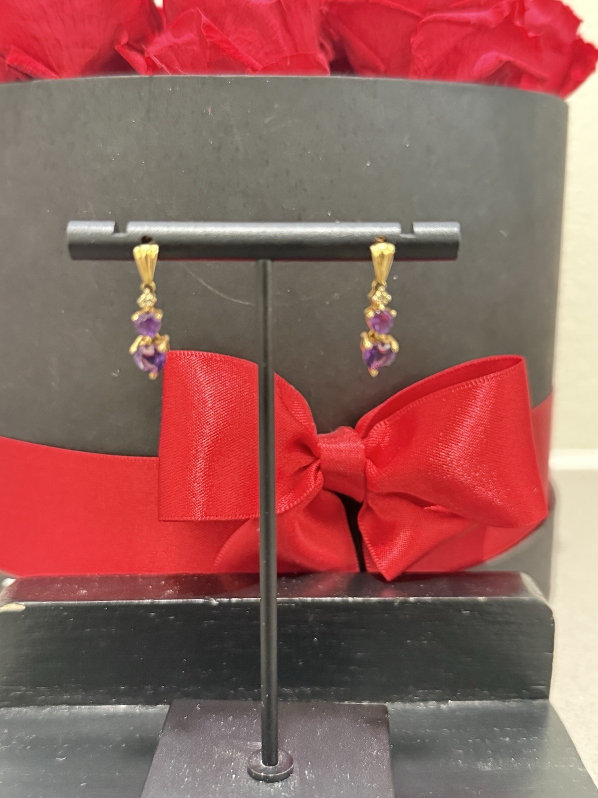 gold amethyst earrings- Vintage Amethyst Dangle Earrings Heart Cut Drop Style