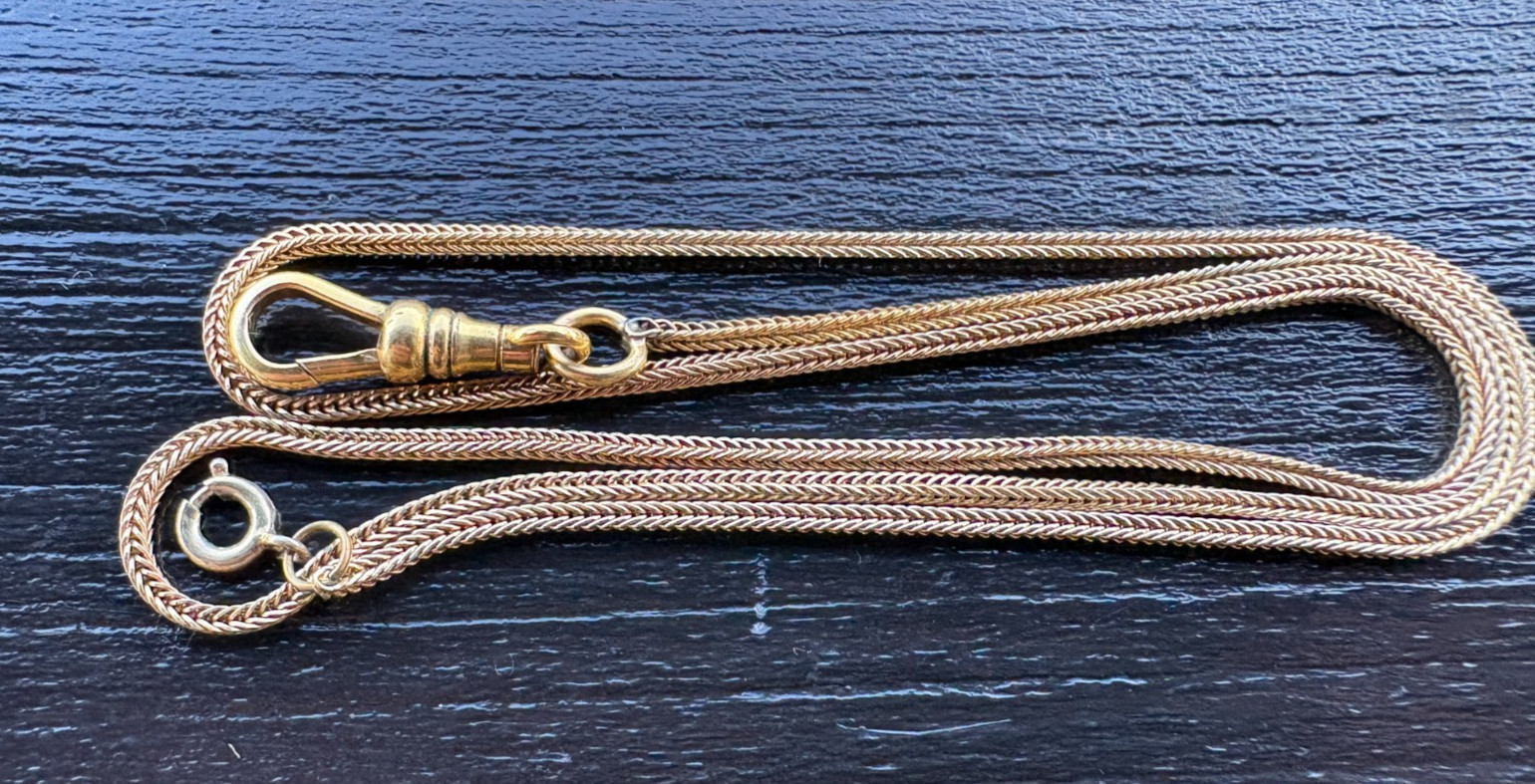 Antique German Rolled Gold Foxtail Wheat Albert Pocket Watch Chain 18.90\