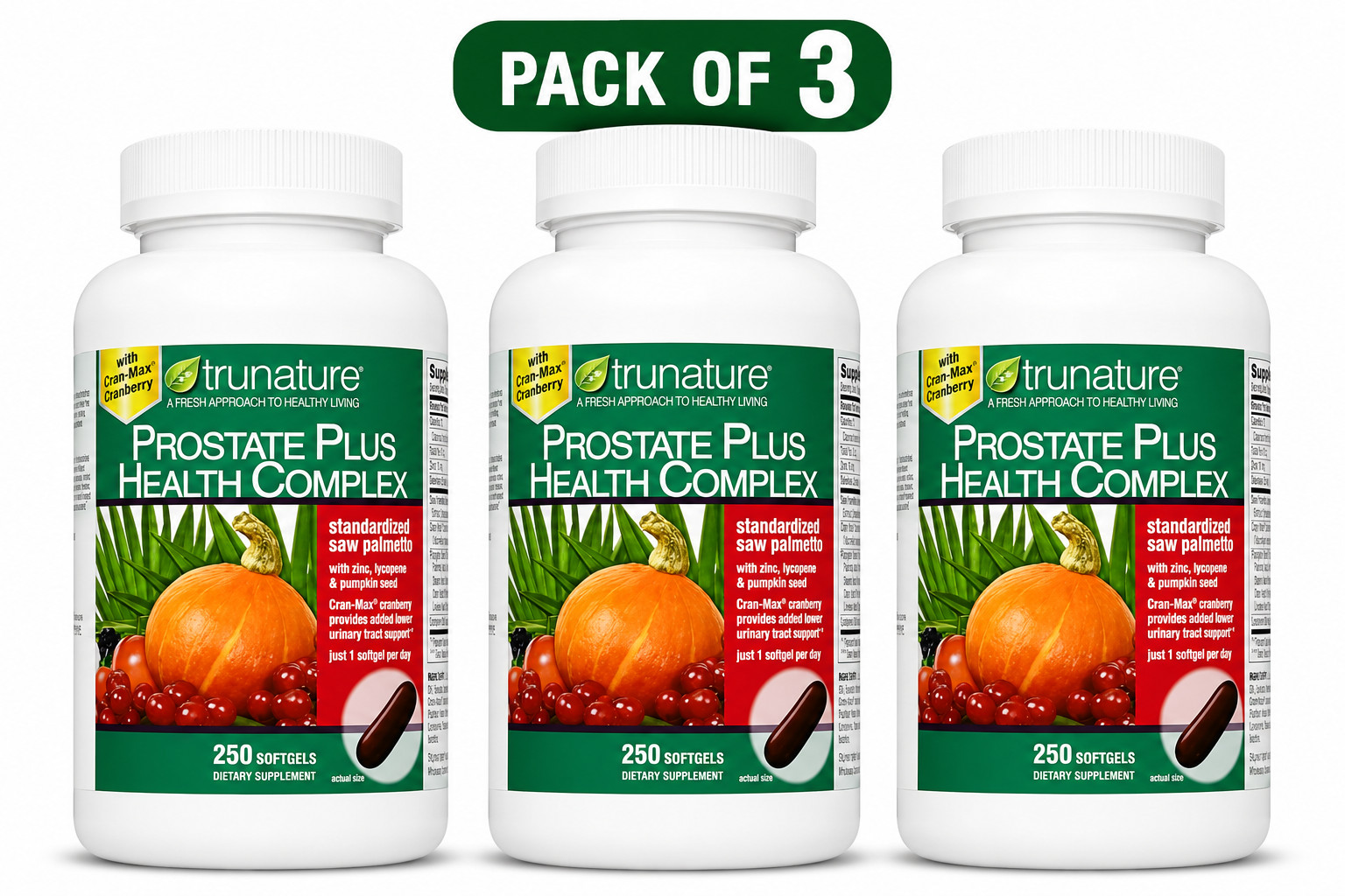 3 Pack Genuine Trunature Prostate Plus Health Complex – 250 Softgels / Exp 2028