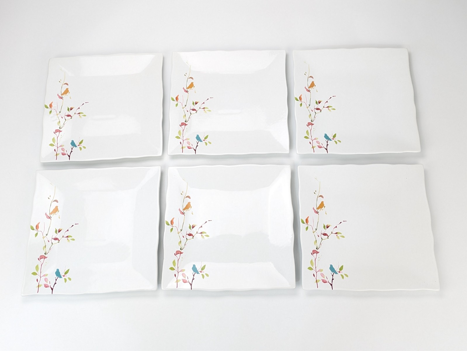 222 Fifth EGREMONT Multicolor Birds Coupe Porcelain Square Dinner Plate Lot of 6 222 Fifth EGREMONT Multicolor Birds Coupe Porcelain Square Dinner Plate Lot of 6