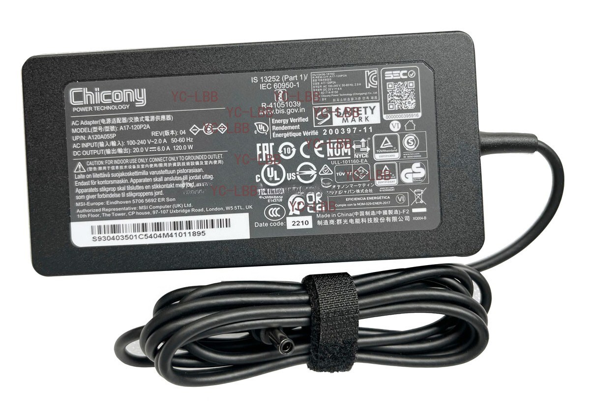 Chicony 120W 20V 6A AC Adapter Charger For MSI Cyborg 14 A13UCX-095US A17-120P2A
