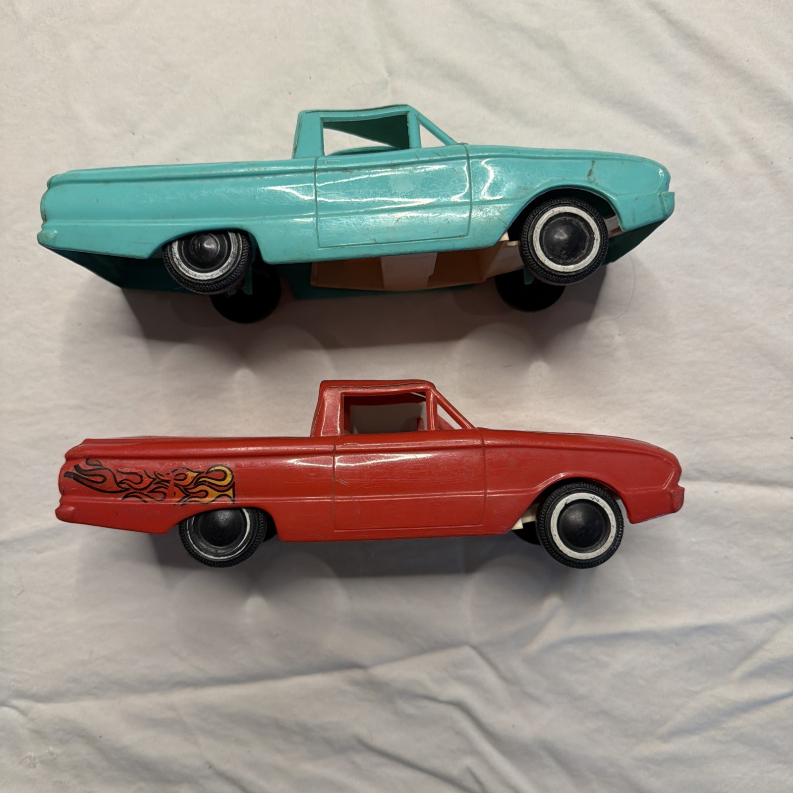 2 Vintage Tonka 1967 Ford Falcon Ranchero Red  & Turquoise Carrier -damaged #368