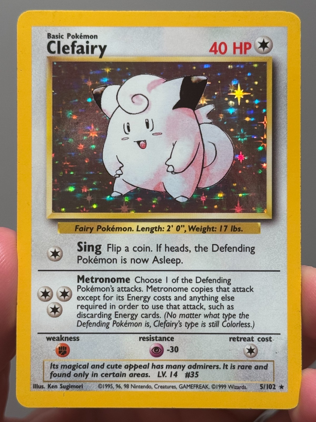 Clefairy (5/102) HOLO Base Set Unlimited Rare EN 1999 WOTC Pokemon TCG - MP Clefairy (5/102) HOLO Base Set Unlimited Rare EN 1999 WOTC Pokemon TCG - MP