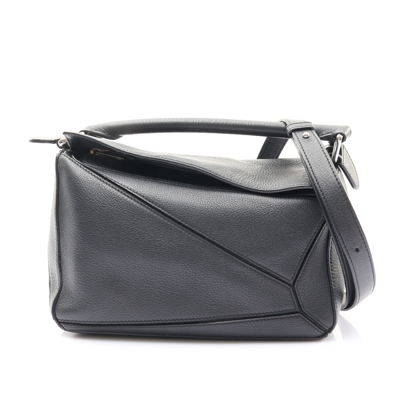 LOEWE Puzzle Edge Small Shoulder Bag Black Grained Calfskin