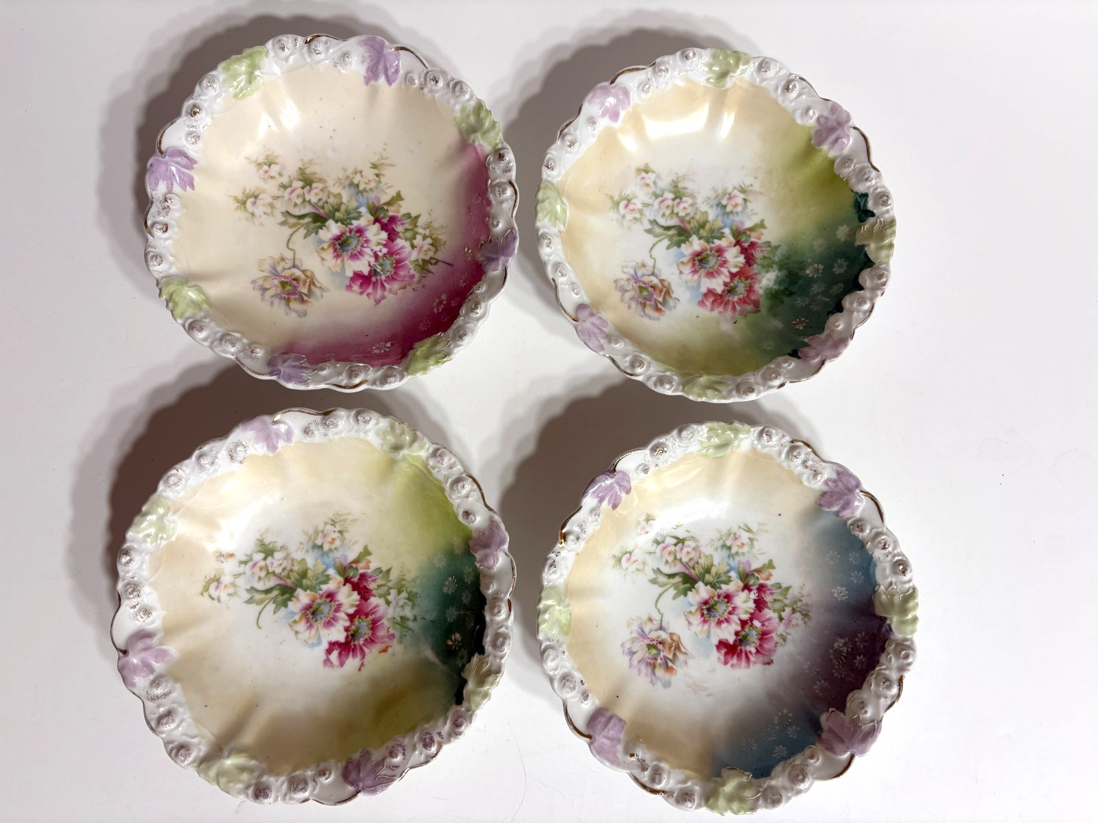 Set of 4 Antique S&T RS Germany Scalloped Floral Porcelain Berry Bowls 5 1/2 Set of 4 Antique S&T RS Germany Scalloped Floral Porcelain Berry Bowls 5 1/2