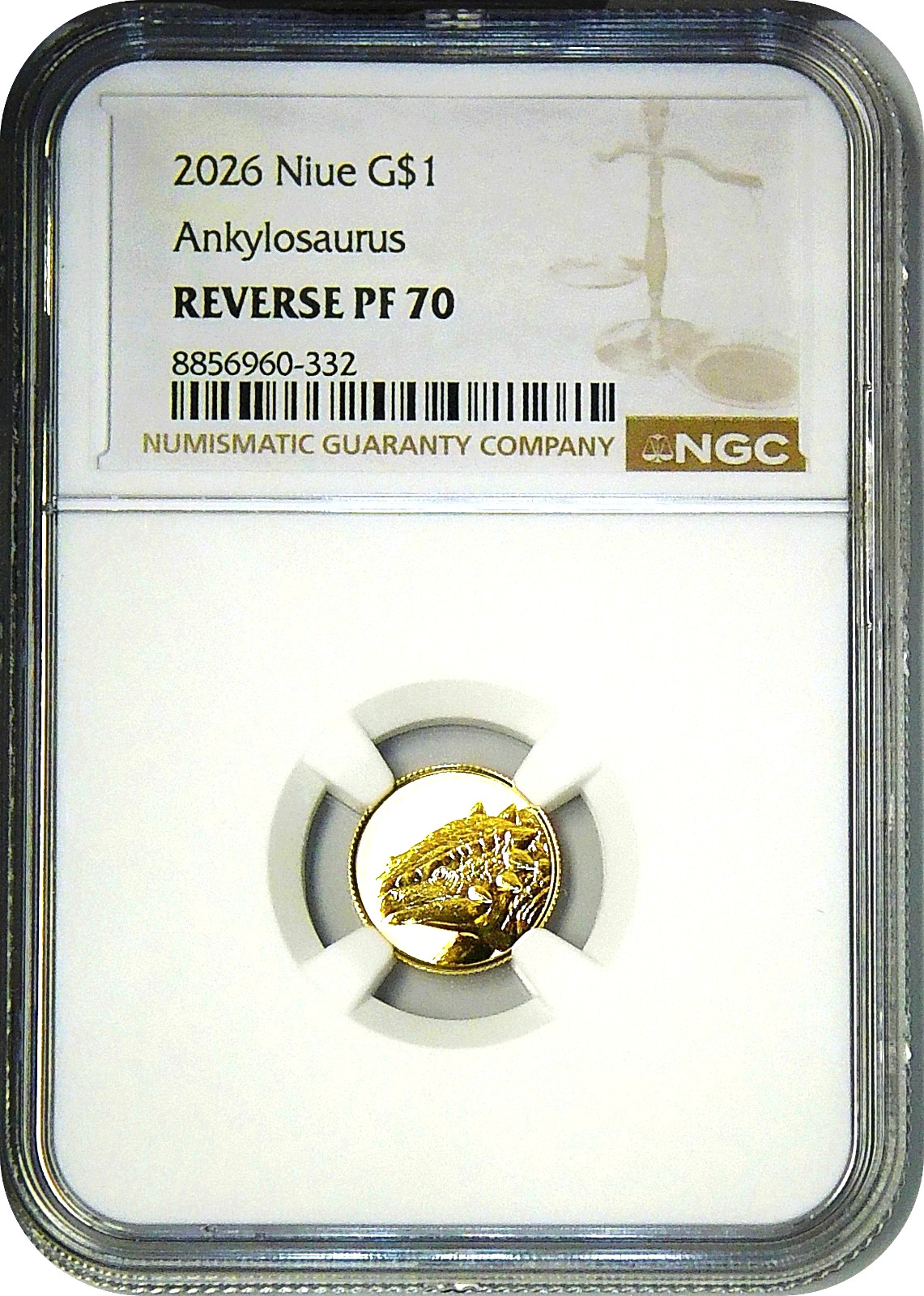 2026 Niue 1G 22Kt Gold Dollar $1 Ankylosaurus NGC Reverse PF70