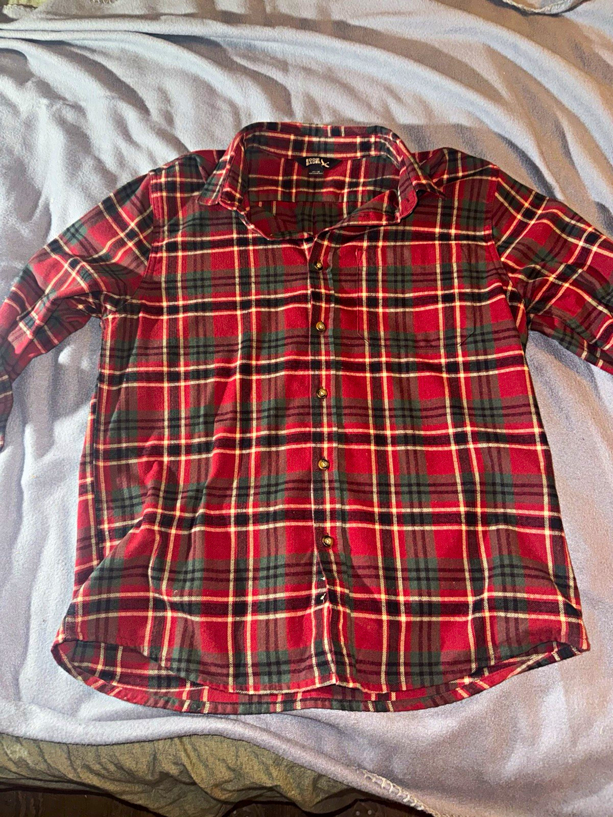 Eddie Bauer Flannel Shirt Mens Medium Red Green Plaid Button Up Long Sleeve