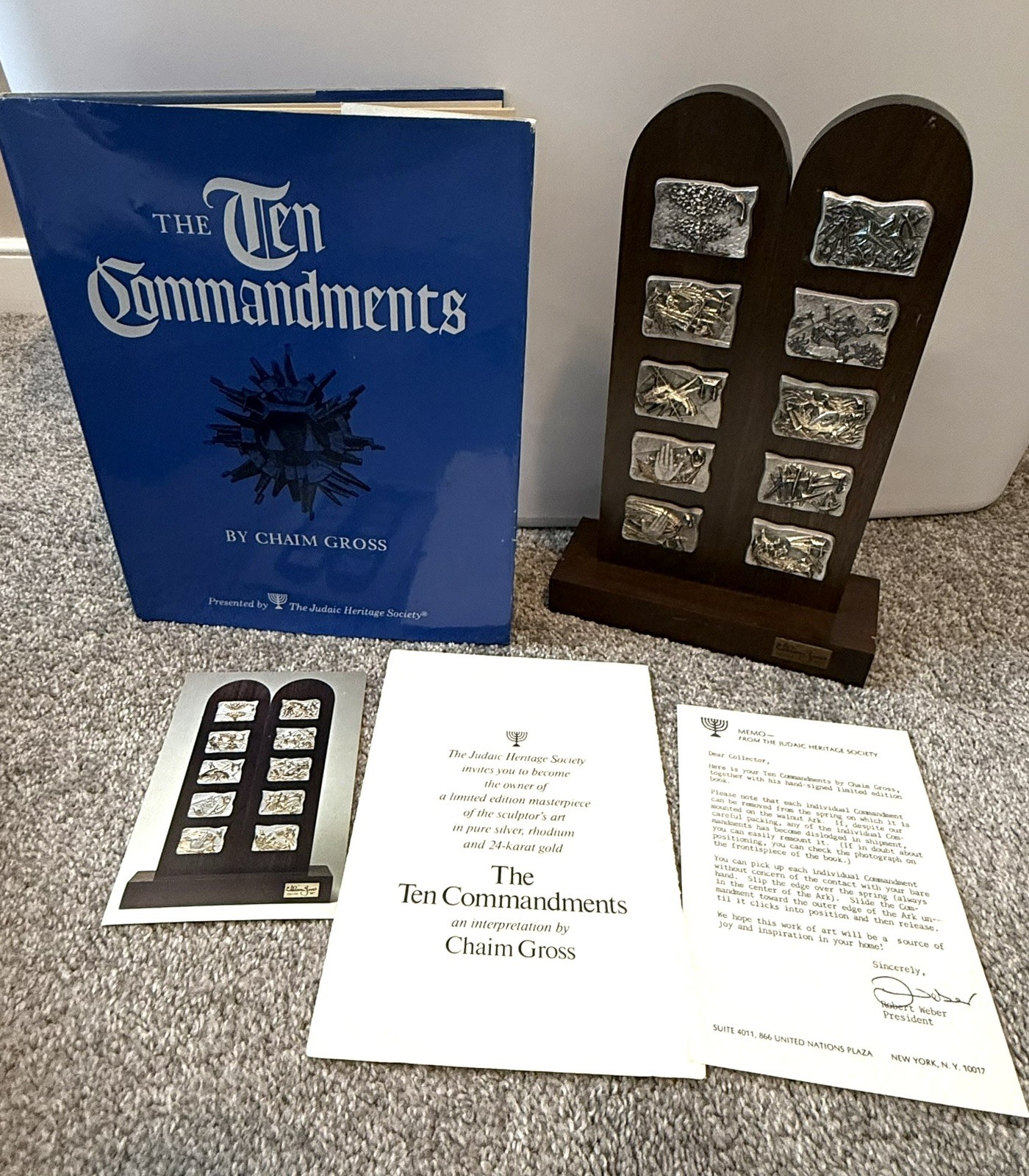Vintage 1974 Chaim Gross Ten Commandments Pure Silver Jewish Heritage society