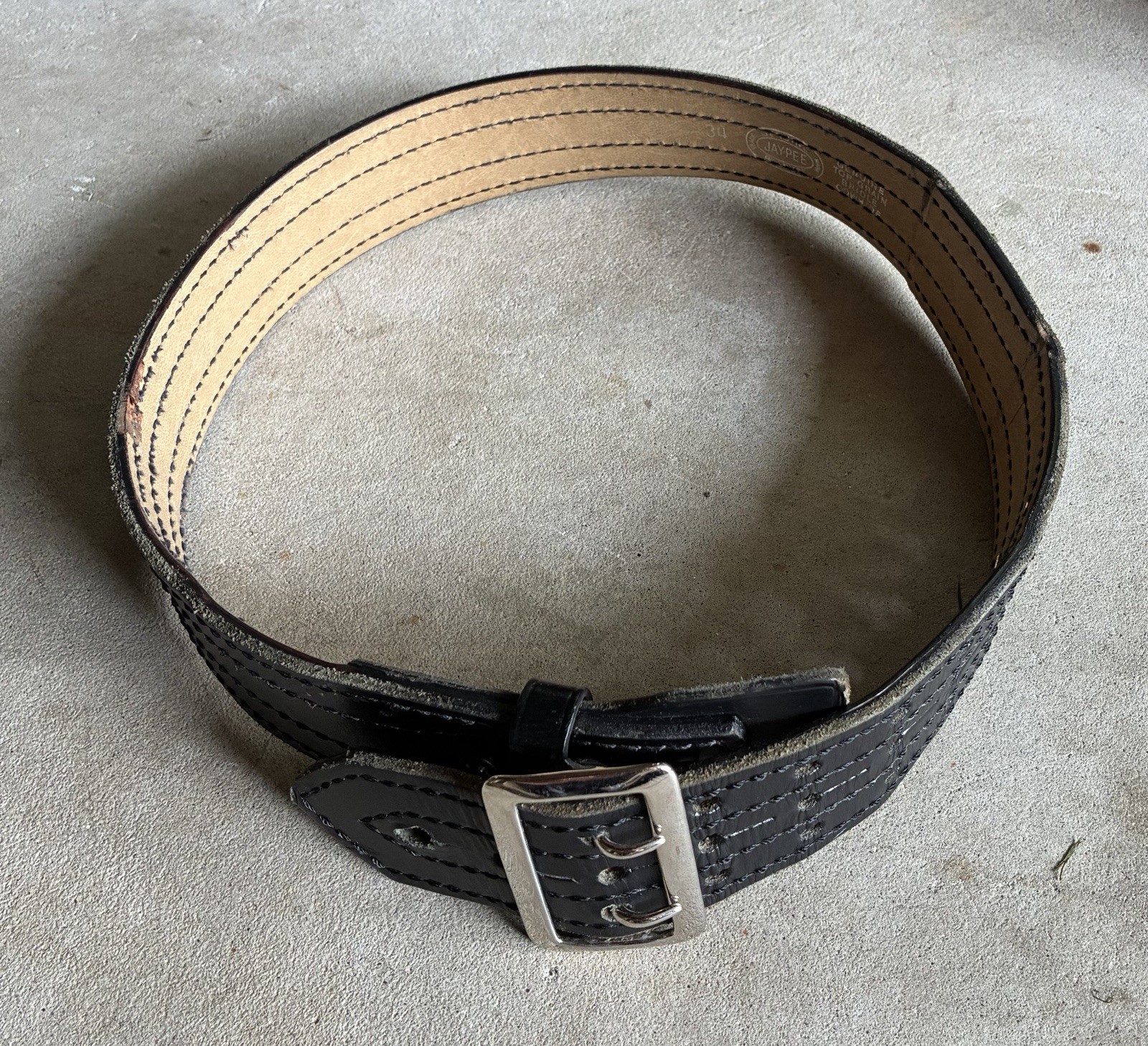 Jay-Pee Black Leather Police Security Duty Belt Silver Buckle Size 34 Jay-Pee Black Leather Police Security Duty Belt Silver Buckle Size 34