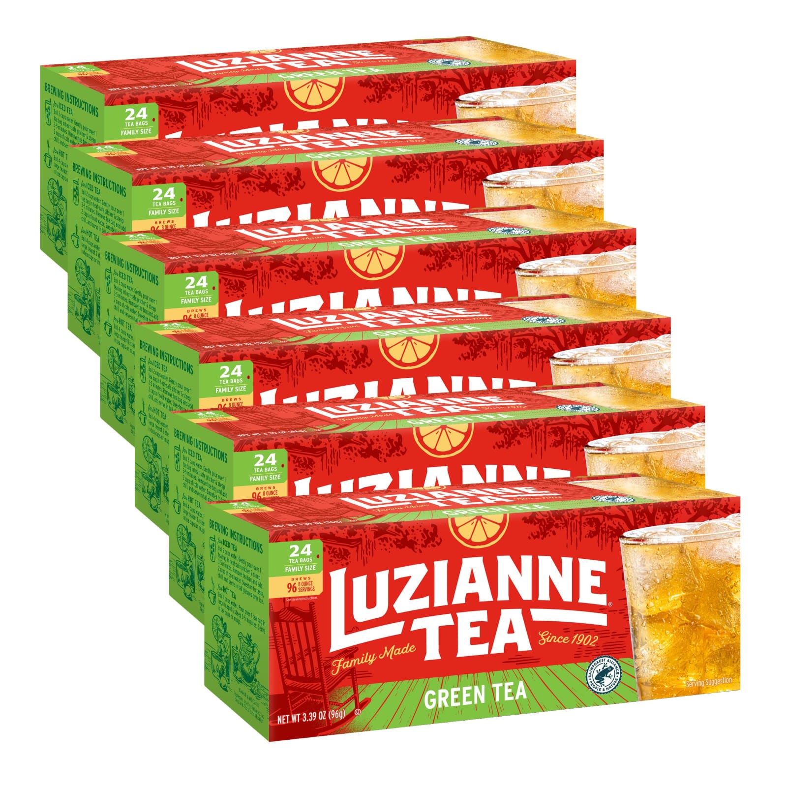 Luzianne Iced Green Tea Bags 24 Count Pack of 6 100% Green Tea