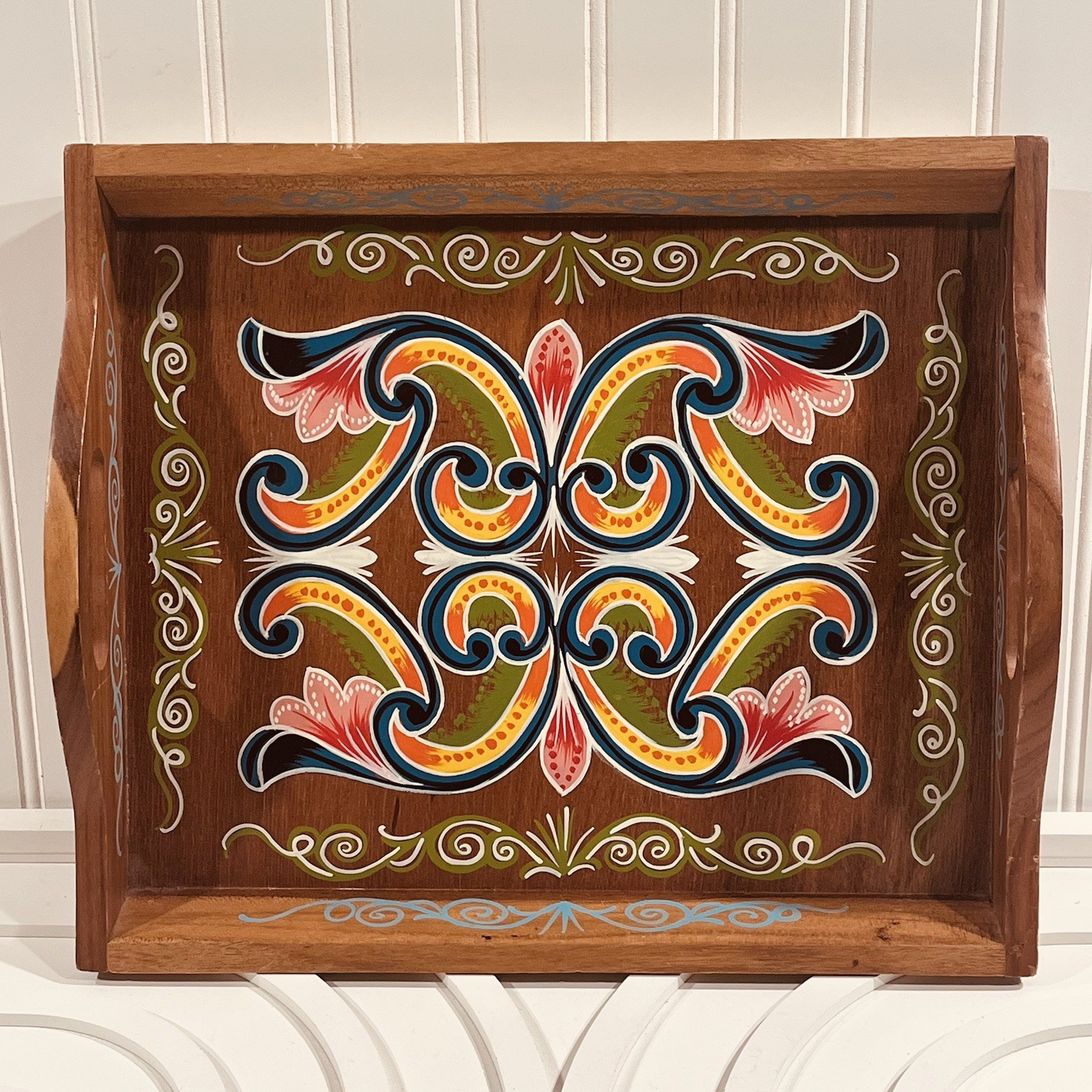 Vtg Hand Painted Wood Serving Tray Costa Rican Folk Art Tropical Tiki Boho Vtg Hand Painted Wood Serving Tray Costa Rican Folk Art Tropical Tiki Boho