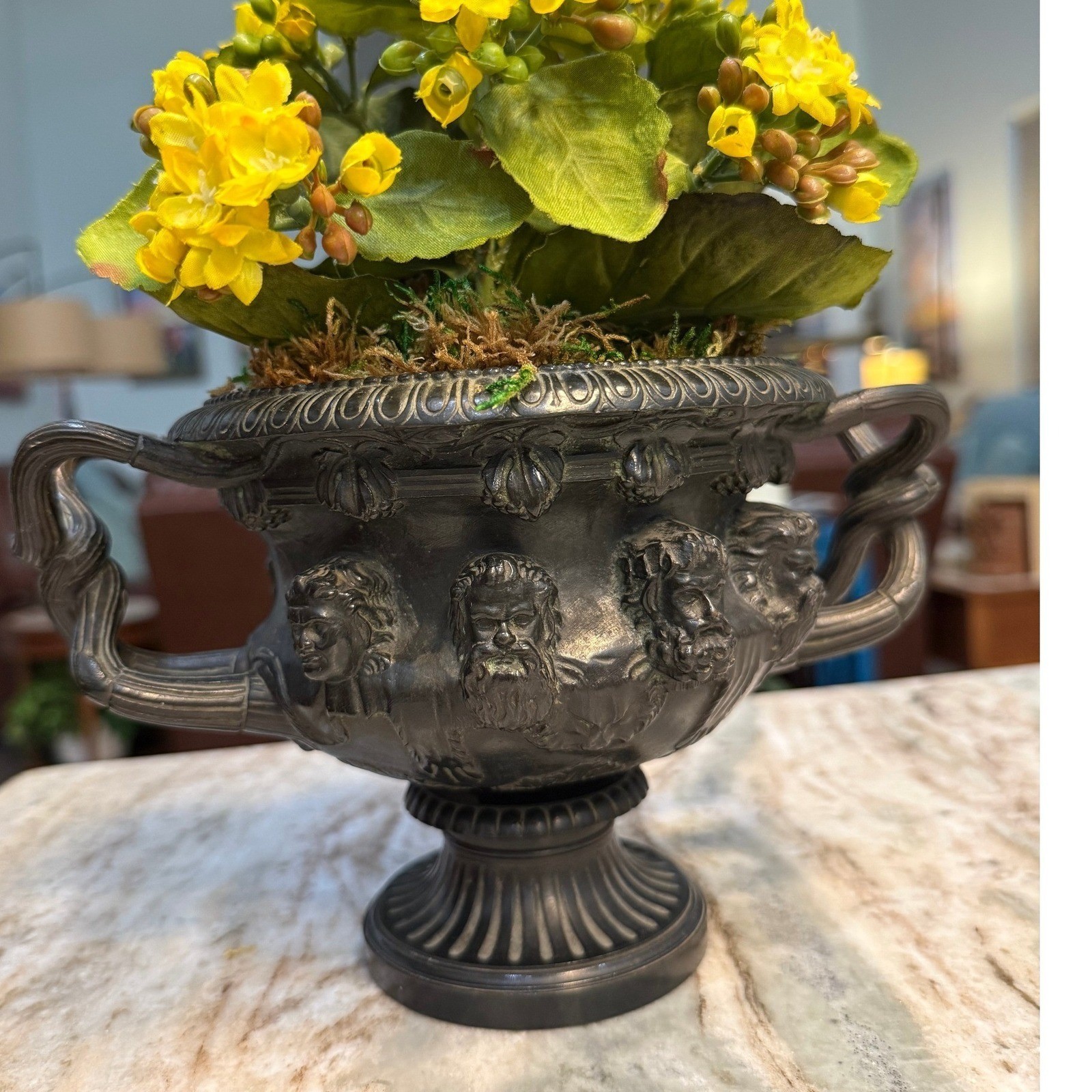 Spectacular Vintage Neoclassical Warwick Bronze Footed Urn Planter Centerpiece Spectacular Vintage Neoclassical Warwick Bronze Footed Urn Planter Centerpiece