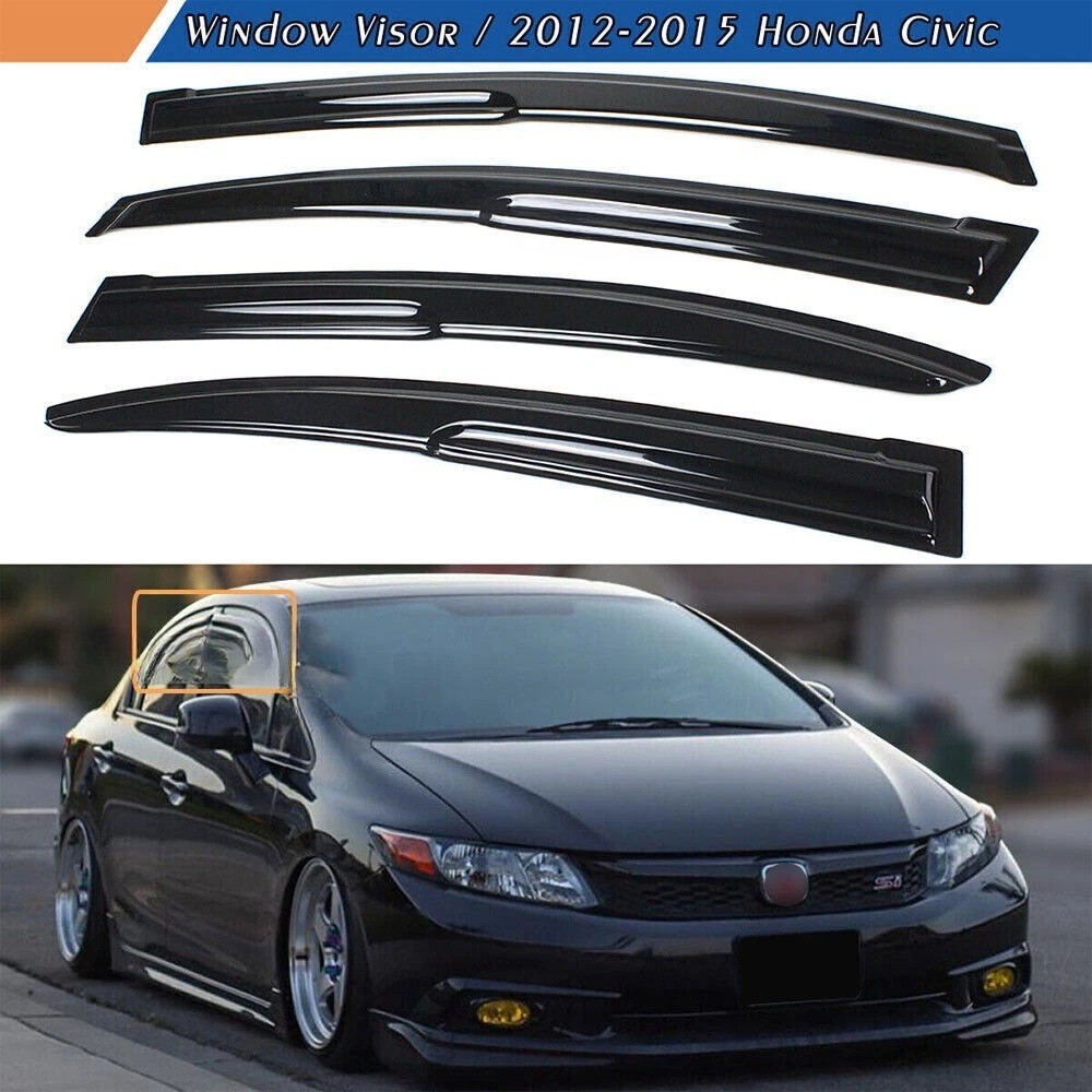 For 2012-2015 Honda Civic Sedan JDM 3D Wavy Mugen Style Window Visor Rain Guards
