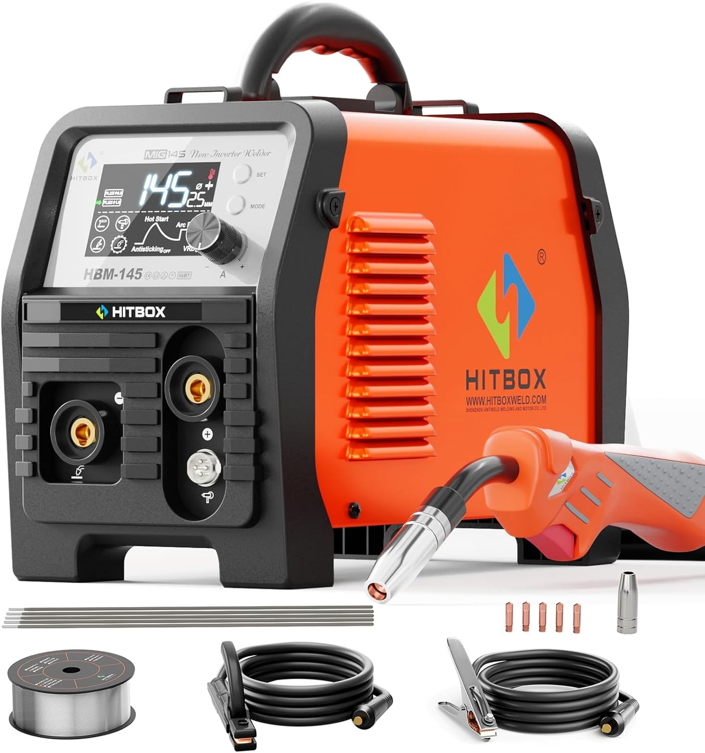 110V/220V, Upgraded145A [4 in 1] Gasless Mig/Lift Tig/Mma/Support Spool Gun, Lar