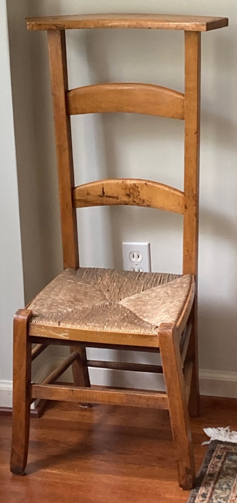 19th Century French (Normandy) Beech Wood & Rush Prie-Dieu High Back Chair READ-