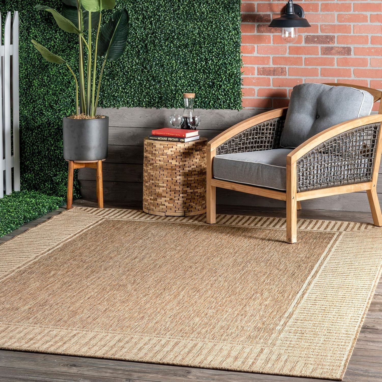 Nuloom Asha Light Brown/Ivory, 5\' X 8\', Casual, Striped Border, Soft and Cozy, H