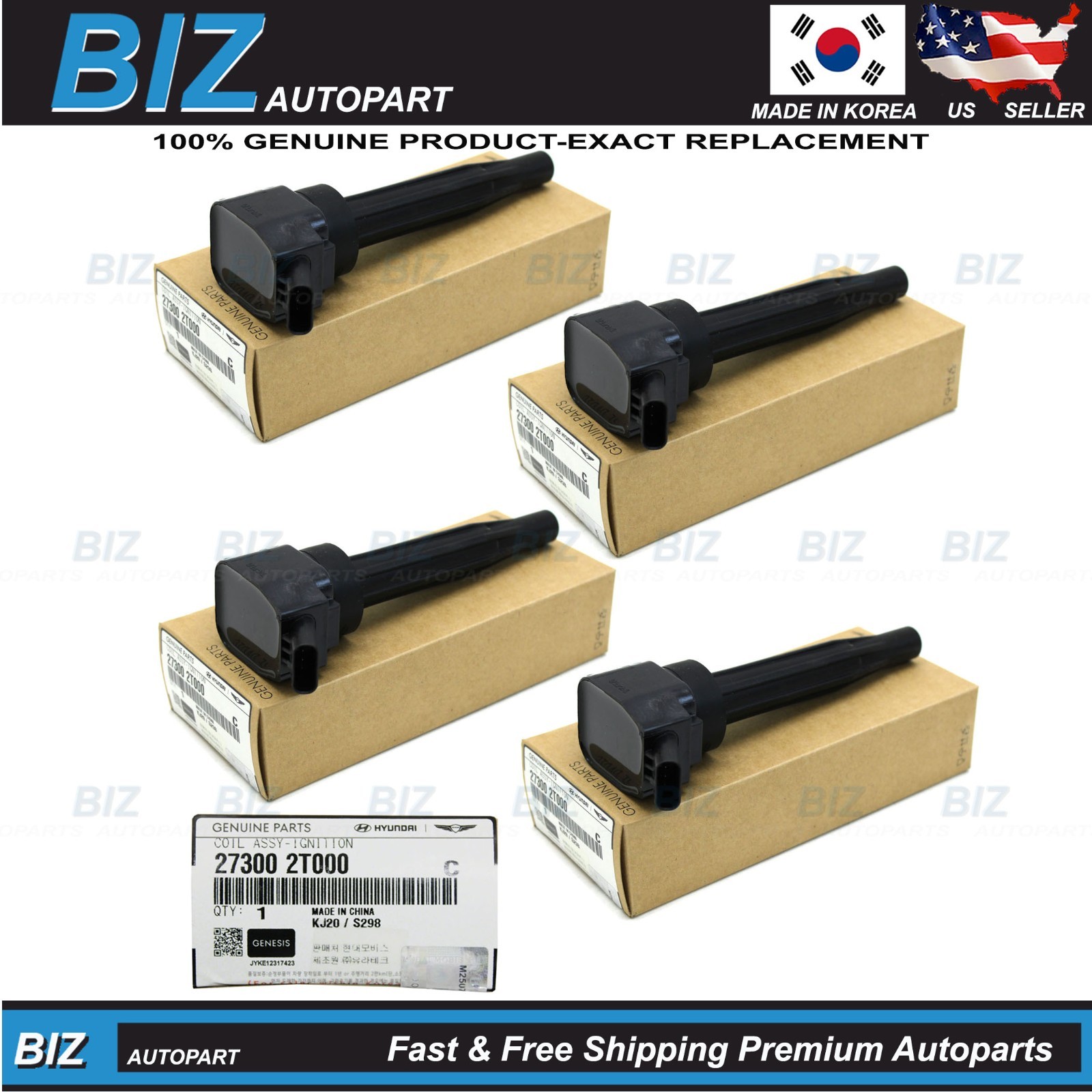 Genuine 4PCS Ignition Coils for 21-26 Genesis Hyundai Kia 2.5L Turbo 27300-2T000