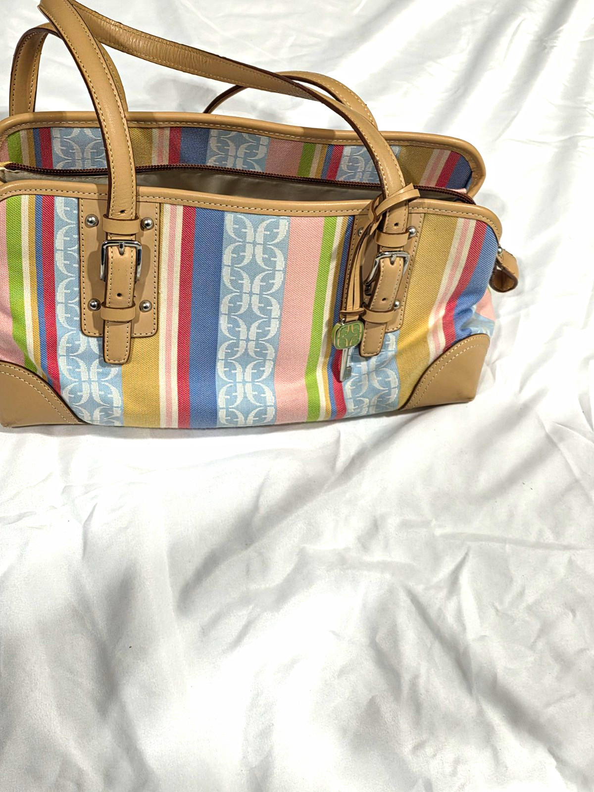 Fossil Women’s Multicolor Striped Shoulder Bag Zip Closure Lined Inner Pockets Fossil Women’s Multicolor Striped Shoulder Bag Zip Closure Lined Inner Pockets