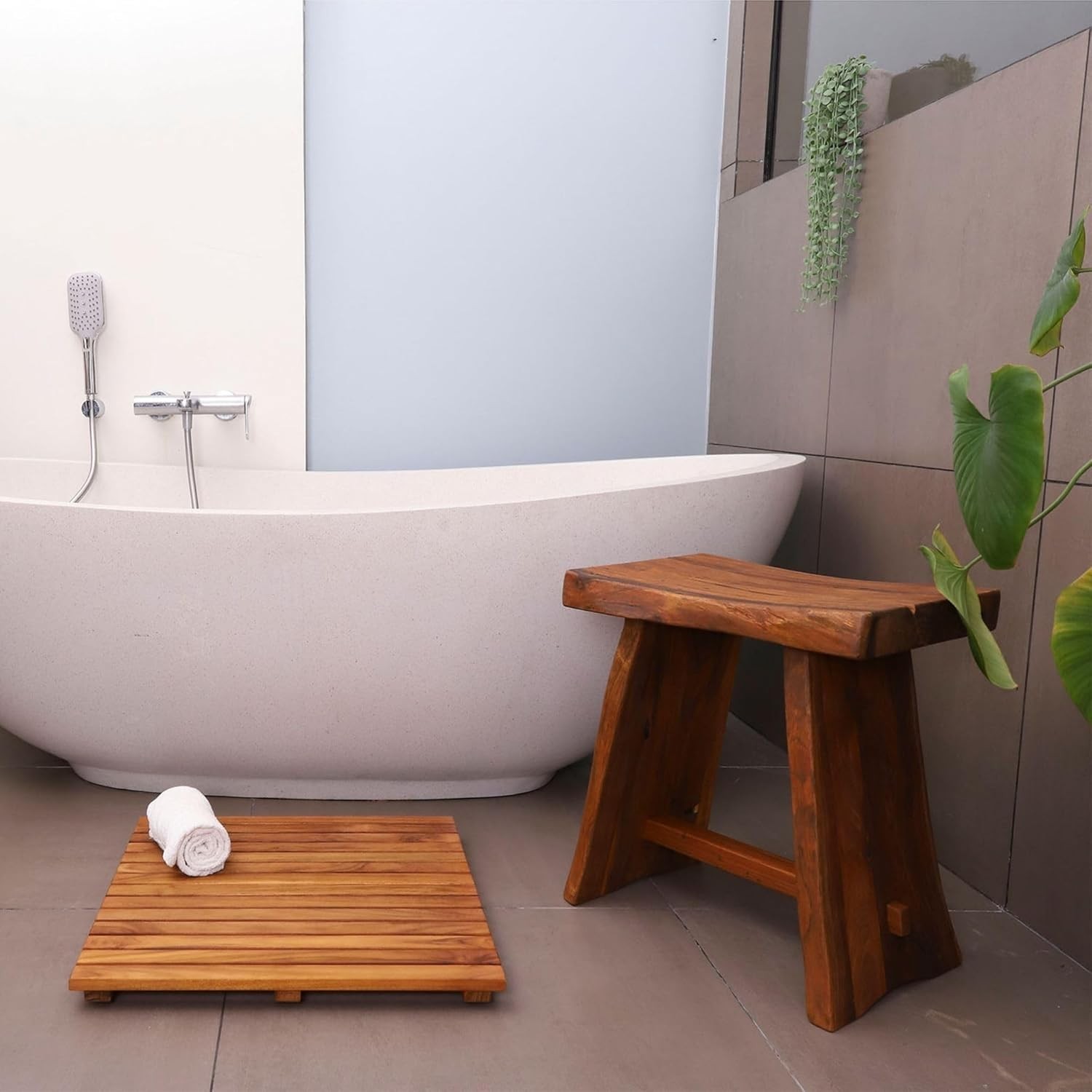 Nordic Teak Rustic Teak Wood Shower and Bath Stool with Curved Seat Nordic Teak Rustic Teak Wood Shower and Bath Stool with Curved Seat