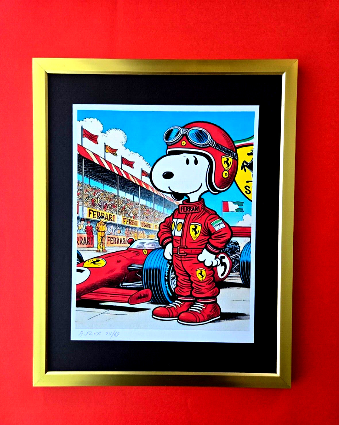 🔥AIDAN FLUX | Hand Signed Print Framed Edition (69) COA SNOOPY FERRARI PILOT