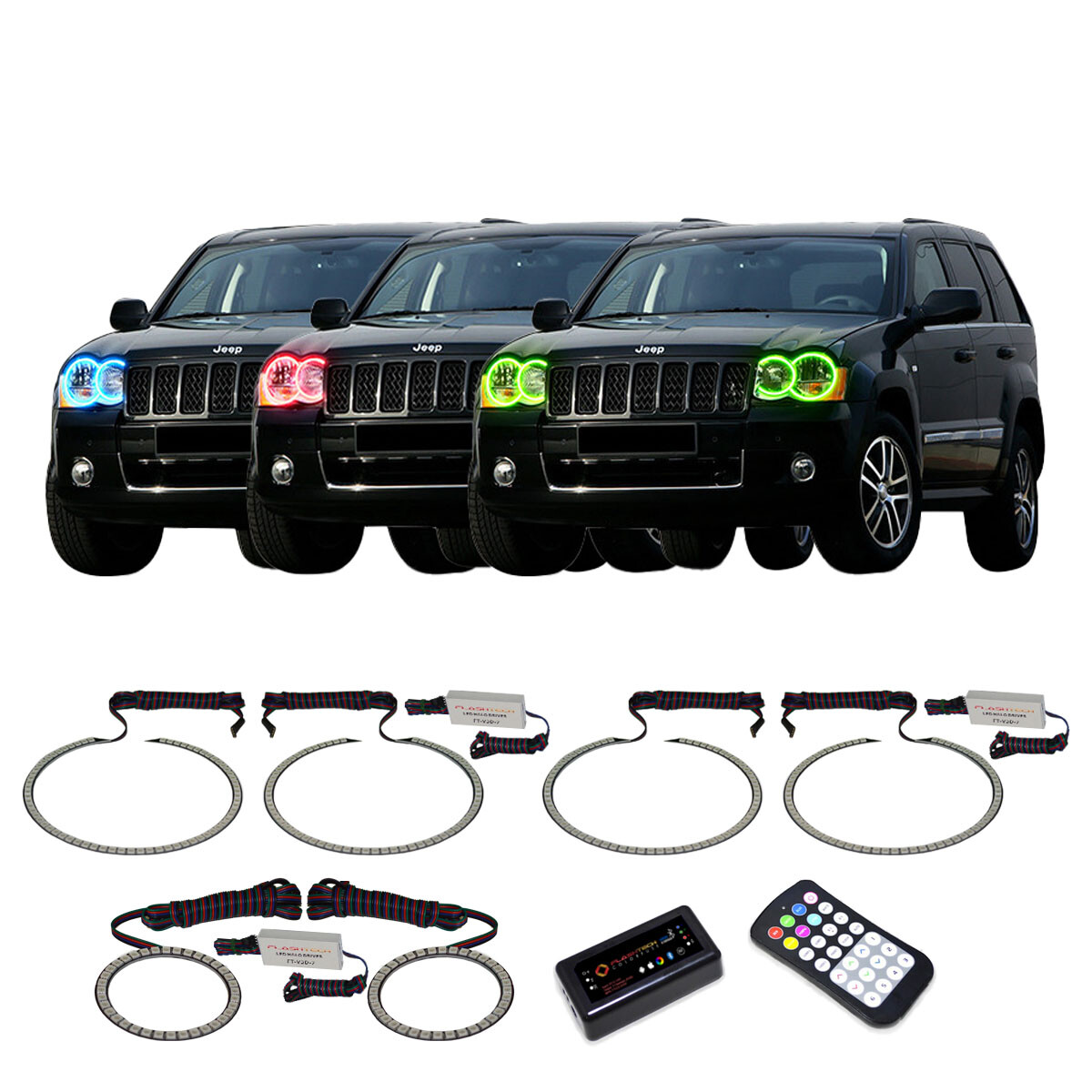 RGB Multi Color Bluetooth Headlight & Fog Halo kit for Jeep Grand Cherokee 05-10