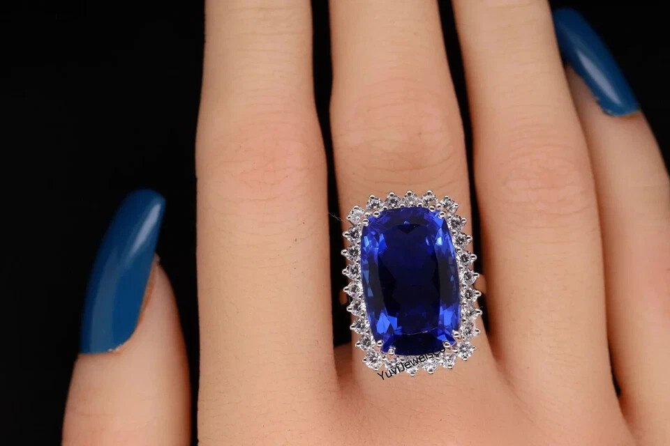 5.37 Ct Cushion Cut Natural Blue Sapphire Diamond Ring 14K Solid White Gold 5.37 Ct Cushion Cut Natural Blue Sapphire Diamond Ring 14K Solid White Gold