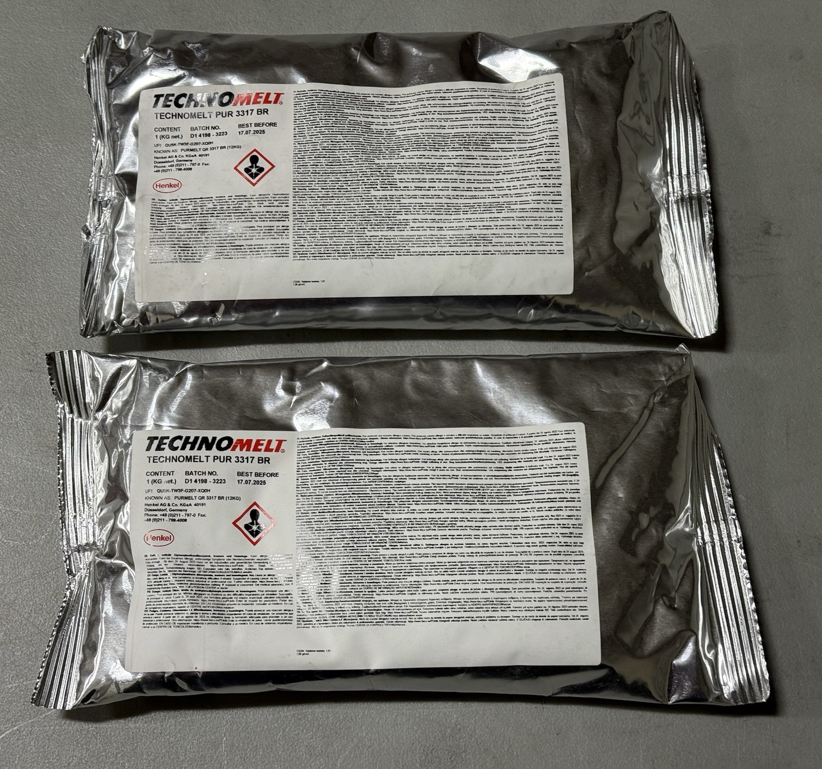Lot of 2 - Henkel Technomelt PUR 3317 BR Hot Melt Pellet 1KG - BB 07/17/25